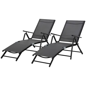 Outsunny Set 2 Sezlonguri de Gradina Pliabile, Spatar Reglabil, Cadru din Aluminiu, Confortabil, Negru, Ideal pentru Relaxare | Aosom Romania imagine