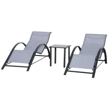 Outsunny Set 2 Sezlonguri de Gradina si 1 Masuta cu Raft din Sticla Negru | Aosom Romania imagine