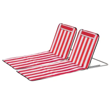 Outsunny Set 2 Sezlonguri de Plaja cu Spatar Reglabil in 5 Pozitii, Tetiera si Geanta de Transport, 124x53x45 cm, Rosu | Aosom Romania imagine