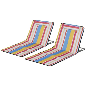 Outsunny Set 2 Sezlonguri de Plaja cu Spatar Reglabil pe 5 Niveluri, Tetiera si Geanta de Transport, 124x53x35-45 cm, Multicolor | Aosom Romania imagine
