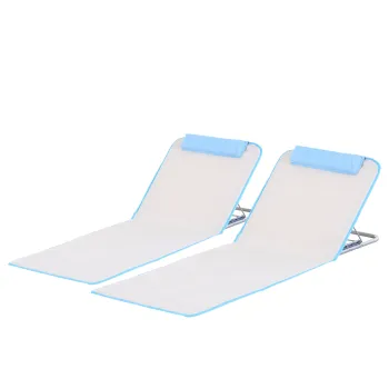 Outsunny Set 2 Sezlonguri de Plaja Pliabile cu Tetiera, Spatar Reglabil si Husa pentru Transport, 134x48x33-43 cm, Bej | Aosom Romania imagine