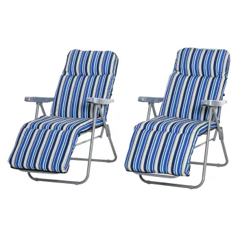Outsunny Set 2 Sezlonguri Pliabile cu Spatar Reglabil in 5 Niveluri, din Otel si Poliester, 60x75x102 cm, Albastru si Crema | Aosom Romania imagine