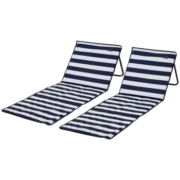 Outsunny Set 2 Sezlonguri Pliabile cu Unghi Reglabil si Buzunar cu Fermoar, 142x51x40 cm, Albastru | Aosom Romania imagine