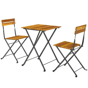 Outsunny Set 3 piese pentru luat masa 2 persoane, masa plianta cu 2 scaune pliante pentru terasa/balcon Teak | Aosom Romania imagine