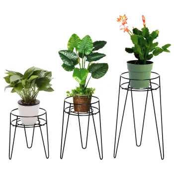 Outsunny Set 3 Suporturi pentru Plante, inaltime 23,5/30/42cm Suporturi pentru Ghivece din Metal, Suporturi pentru Plante pentru Interior si Exterior, Negru | Aosom Romania imagine