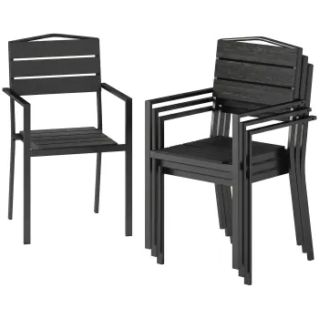 Outsunny Set 4 scaune de gradina Scaune de terasa stivuibile cu design cu lamele si cotiere 52 x 51 x 90 cm Negru | Aosom Romania imagine