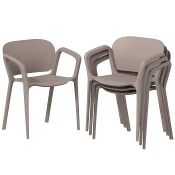 Outsunny Set 4 Scaune de Gradina Stivuibile cu Brate, Rezistente la Raze UV si Impermeabile, 60x56x75 cm, Gri | Aosom Romania imagine