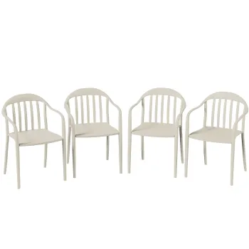 Outsunny Set 4 Scaune de Gradina Stivuibile cu Spatar si Brate, Rezistente la Raze UV si Impermeabile, 57x54x78 cm, Alb | Aosom Romania imagine