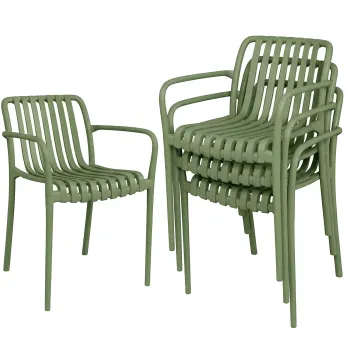 Outsunny Set 4 Scaune de Gradina Stivuibile din Plastic Anti-UV, Scaune pentru Pranz in Exterior cu Spatar Ergonomic cu Lamele si Manere, pentru Terasa Balcon Gradina Exterior Interior, 55x58,5x81,5 cm, Verde | Aosom Romania imagine