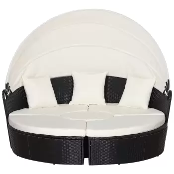 Outsunny Set 5 Piese Canapea Circulara de Gradina, Mobilier Modular din Ratan Negru, Acoperis si Perne Bej 180x175x147cm Modulare, Negru | imagine