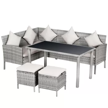 Outsunny Set 5 Piese Masa de Pranz de Exterior cu 2 Canapele 1 Masuta 2 Scaune, Mobilier de Gradina din Ratan Gri imagine