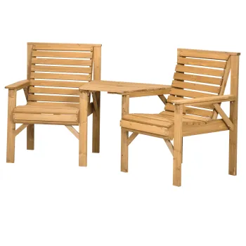 Outsunny Set bistro 3 piese din lemn rezistent la intemperii, set mobilier de gradina cu design cu lamele, orificiu pentru umbrela Maro | Aosom Romania imagine
