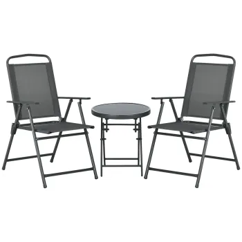 Outsunny Set Bistro 3 Piese din Metal Rezistent la Intemperii pentru Mobilier Gradina cu Masa Plianta si Scaune Gri inchis | Aosom Romania imagine