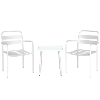 Outsunny Set bistro 3 piese, set mobilier metalic de gradina cu 2 scaune, masa din sticla, design cu lamele, rezistent la rugina | Aosom Romania imagine