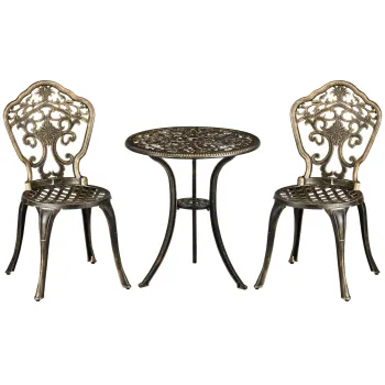Outsunny Set Bistro de Gradina 3 Piese cu 2 Scaune de Gradina si Masa Rotunda cu Orificiu pentru Umbrela, Set Masa si Scaune de Gradina din Aluminiu, pentru Terasa, Curte, Exterior, Bronz | Aosom Romania imagine