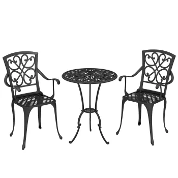 Outsunny Set bistro de gradina 3 piese masa bistro rotunda cu 2 scaune orificiu pentru umbrela, antic din aluminiu turnat | Aosom Romania imagine