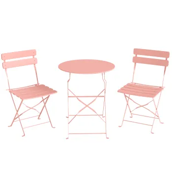 Outsunny Set bistro de gradina 3 piese Masa si 2 scaune pliante cu lamele Dubla protectie anti-rugina Roz | Aosom Romania imagine