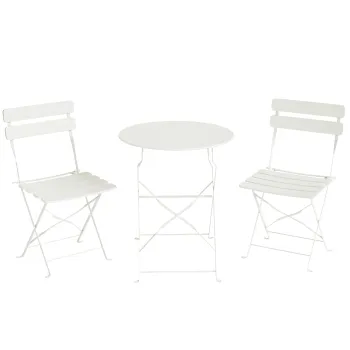Outsunny Set bistro de gradina 3 piese pliabil Masa bistro cu 2 scaune Sezut cu lamele Picioare duble in X Alb-crem | Aosom Romania imagine