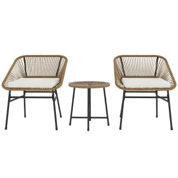 Outsunny Set Bistro din 3 Piese cu Masuta de Cafea cu Blat de Sticla si 2 Scaune, ?45x46 cm, Natural | Aosom Romania imagine