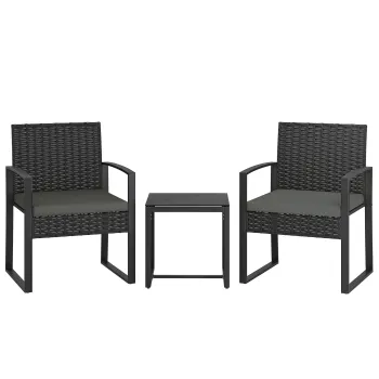 Outsunny Set bistro din rattan, set mobilier de gradina 3 piese cu 2 scaune, masa de cafea, perne detasabile, gri inchis | Aosom Romania imagine