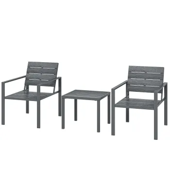 Outsunny Set Bistro Gradina 3 Piese pentru 2 Persoane, Masa si Scaune de Exterior cu Cadru Metalic, Mobilier din Plastic pentru Terasa | Aosom Romania imagine