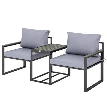 Outsunny Set Bistro Gradina 3 Piese pentru 2 Persoane, Masa si Scaune Exterior cu Sezut Textilen si Perne, Gri | Aosom Romania imagine