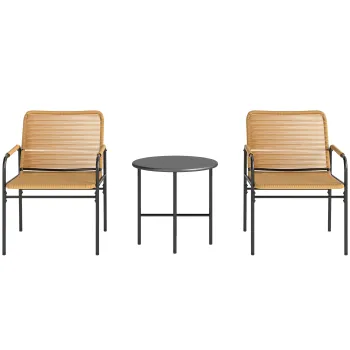 Outsunny Set bistro ratan 3 piese, set de sedere, mobilier de gradina cu 2 fotolii, masa de cafea 54 x 66 x 76 cm Galben | Aosom Romania imagine