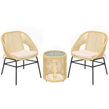 Outsunny Set bistro Rattan 3 piese, set mobilier de gradina cu 2 scaune, masa cu blat din sticla, perne lavabile, ergonomic | Aosom Romania imagine