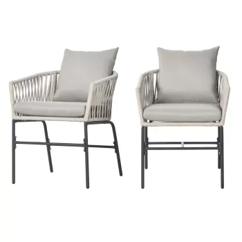 Outsunny Set boem de 2 scaune pentru terasa din franghie impletita, Scaune de dining pentru exterior, cu perne, pentru balcon, peluza, gradina, interior, Gri imagine
