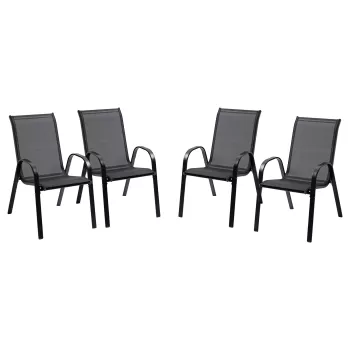 Outsunny Set cu 4 scaune cu cotiere, Scaune stivuibile pentru gradina, pentru veranda, balcon, exterior, Negru imagine