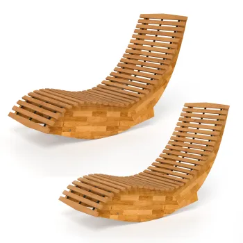 Outsunny Set de 2 Balansoare de Exterior, Sezlonguri Pliabile Ergonomice din Lemn de Acacia, Natural. | Aosom Romania imagine