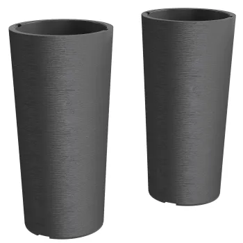 Outsunny Set de 2 ghivece stivabile, ghiveci cu gauri 35x35 cm, rotund, Gri inchis | Aosom Romania imagine