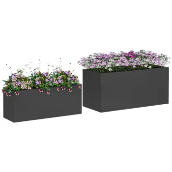 Outsunny Set de 2 Jardiniere de Exterior, Jardiniere Inalte din MgO cu Gauri de Drenaj, Ghivece de Flori Stivuibile pentru Gradina, Terasa, Balcon imagine