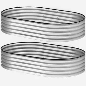 Outsunny Set de 2 jardiniere inaltate din otel galvanizat kit paturi de gradina margine cauciuc 152 x 91 x 30 cm argintiu | Aosom Romania imagine