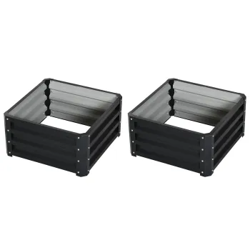 Outsunny Set de 2 jardiniere inaltate, patrat de gradina pentru legume, flori, otel galvanizat 60 x 60 x 30,5 cm, gri | Aosom Romania imagine