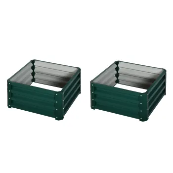 Outsunny Set de 2 jardiniere inaltate, patrat pentru gradina pentru legume, flori, otel galvanizat 60 x 60 x 30,5 cm, verde | Aosom Romania imagine