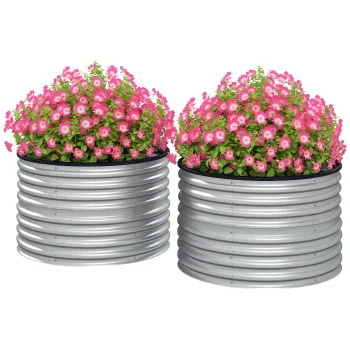 Outsunny Set de 2 jardiniere ridicate, din otel galvanizat, cu fund deschis, 90 x 90 x 56 cm, argintie | Aosom Romania imagine