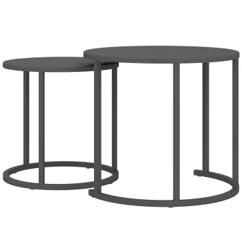 Outsunny Set de 2 masute laterale stivabile masa rotunda de gradina rezistenta la intemperii masa de balcon din otel economisitoare de spatiu gri inchis | Aosom Romania imagine