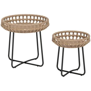 Outsunny Set de 2 mese de cafea din poliratan O60/41 cm rotunde rezistente la intemperii, masa de gradina cu picioare X reglabile, maro | Aosom Romania imagine