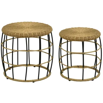 Outsunny Set de 2 mese de cafea gigogne pentru gradina, masa de aplicatie rotunda imbinabila, rasina imitatie ratan kaki inchis | Aosom Romania imagine