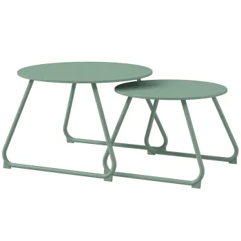 Outsunny Set de 2 mese de cafea rotunde incorporabile pentru gradina din metal epoxid, Masa de Cafea Stabila pentru exterior, verde | Aosom Romania imagine