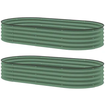 Outsunny Set de 2 paturi inaltate pentru gradina, ghivece de exterior cu fund deschis, margine din cauciuc, metal, 181 x 93 x 30 cm, Verde | Aosom Romania imagine