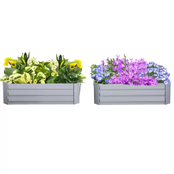 Outsunny Set de 2 Paturi pentru Legume Inaltate cu Fund deschis, Jardiniera din Metal pentrru Plante, Legume Arbusti, 100x100x30cm, Gri | Aosom RO imagine