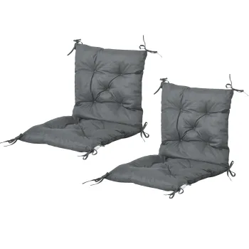 Outsunny Set de 2 perne de scaun de exterior, perne de gradina cu atase, perne pentru terasa sau balcon, 98 x 50 x 8 cm, gri | Aosom Romania imagine
