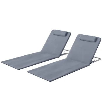 Outsunny Set de 2 Saltele cu Spatar Rabatabil, Suport pentru Cap si Geanta de Transport 134x48x33-43 cm Gri | Aosom Romania imagine