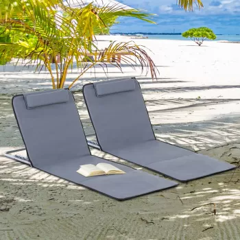 Outsunny Set de 2 Saltele de Plaja Pliabile cu Spatar Reglabil Gri |Aosom.ro imagine