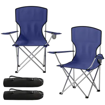 Outsunny Set de 2 scaune de camping pliabile cu suport pentru pahar, husa de transport, spatar inalt, 88x57x97cm, Albastru inchis | Aosom Romania imagine