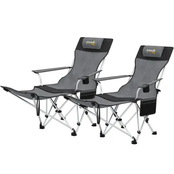 Outsunny Set de 2 Scaune de Camping Pliabile cu Suport pentru Picioare Detasabil, 82x100x88 cm, Negru | Aosom Romania imagine
