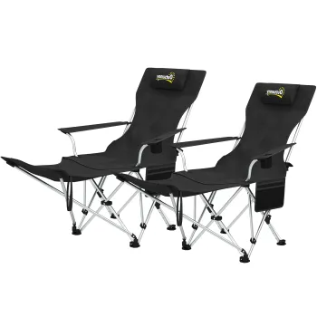 Outsunny Set de 2 Scaune de Camping Pliabile cu Suport pentru Picioare Detasabil, 82x100x88 cm, Negru | Aosom Romania imagine