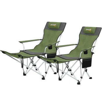 Outsunny Set de 2 Scaune de Camping Pliabile cu Suport pentru Picioare Detasabil, 82x100x88 cm, Negru | Aosom Romania imagine